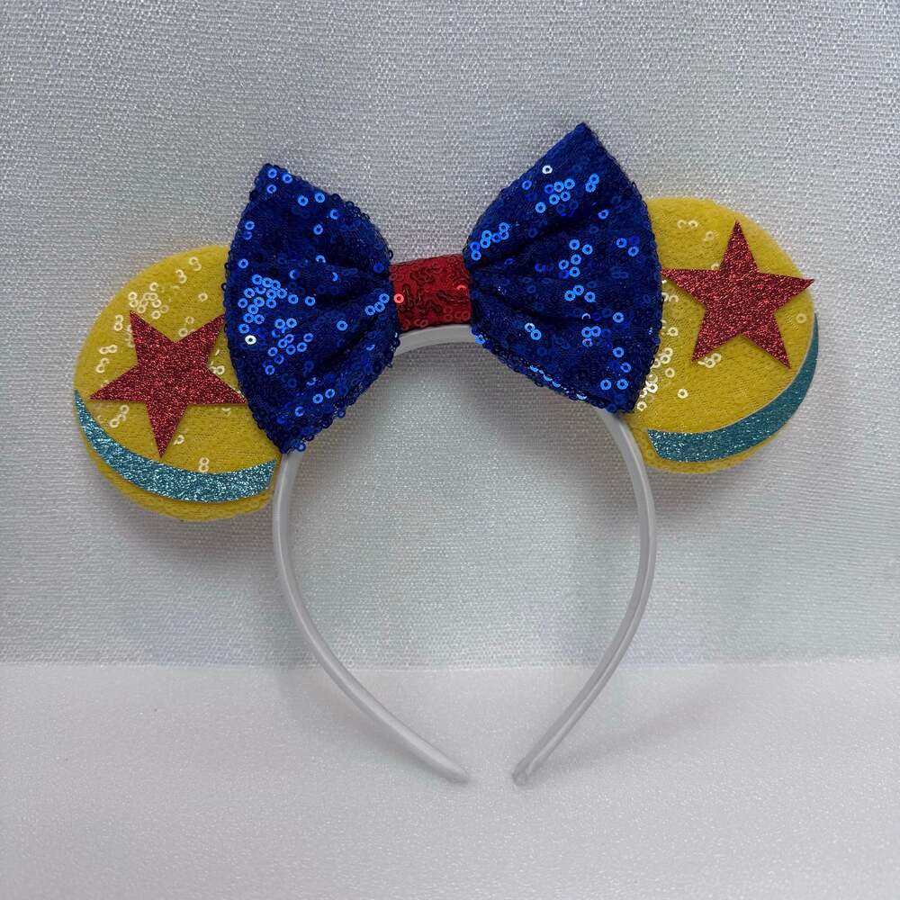 Luxo Jr Mickey Mouse Ears Child Headband with Circus Ball and Sequin Blue Bow
